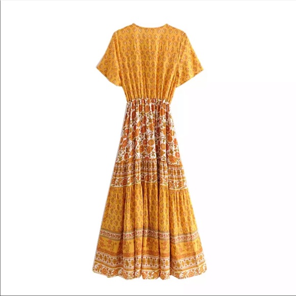 Yellow White Boho Floral Gypsy Print Maxi Dress - Picture 7 of 8
